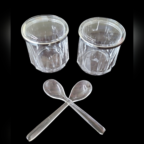 Diamondline Other - VINTAGE DIAMONDLINE ACRYLIC JAM JARS 2 COUNT WITH SERVING SPOONS 3IN PICNIC